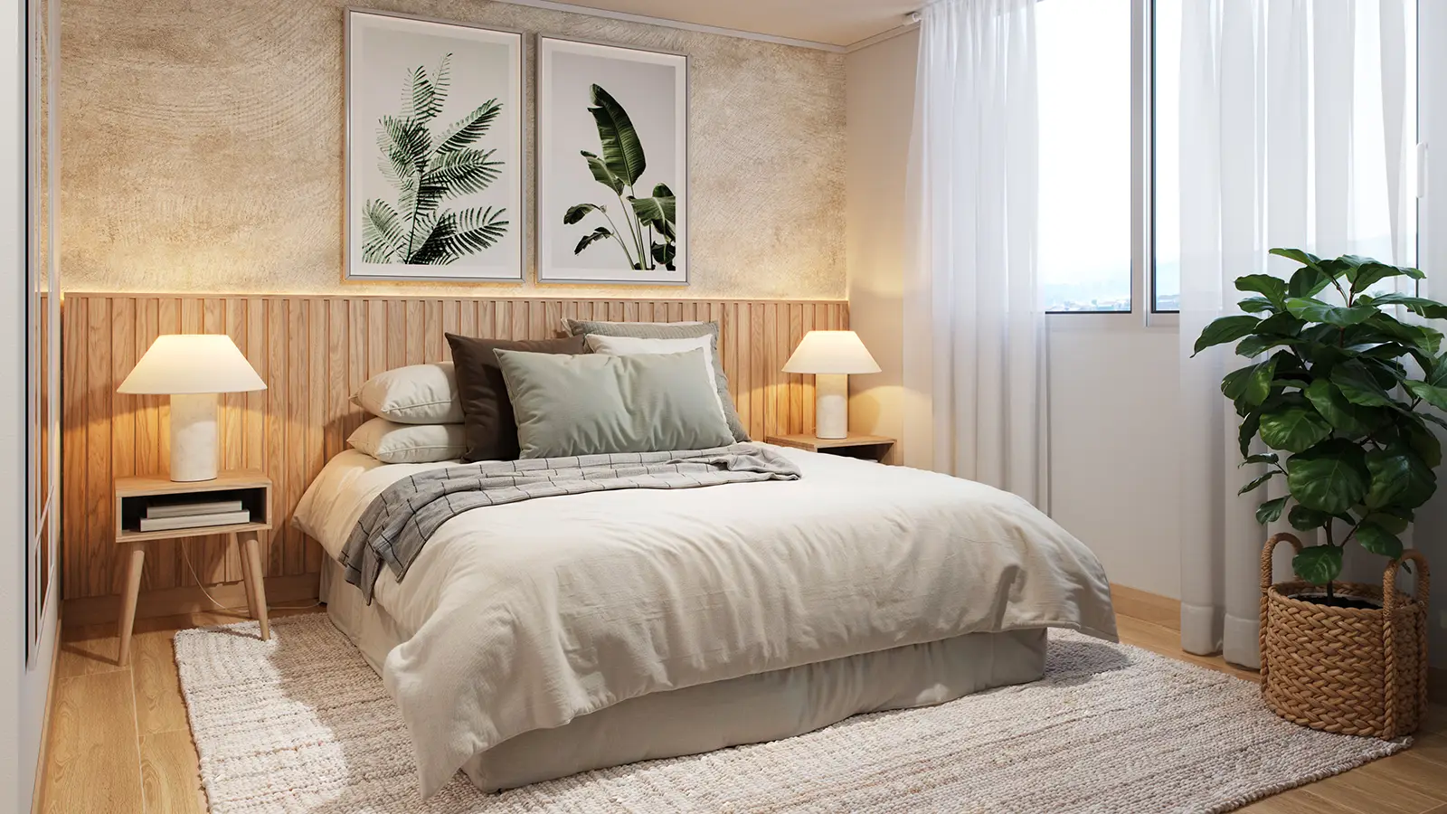 Visualización 3D de un dormitorio principal - Siete Lagunas, Inmobiliaria Krono