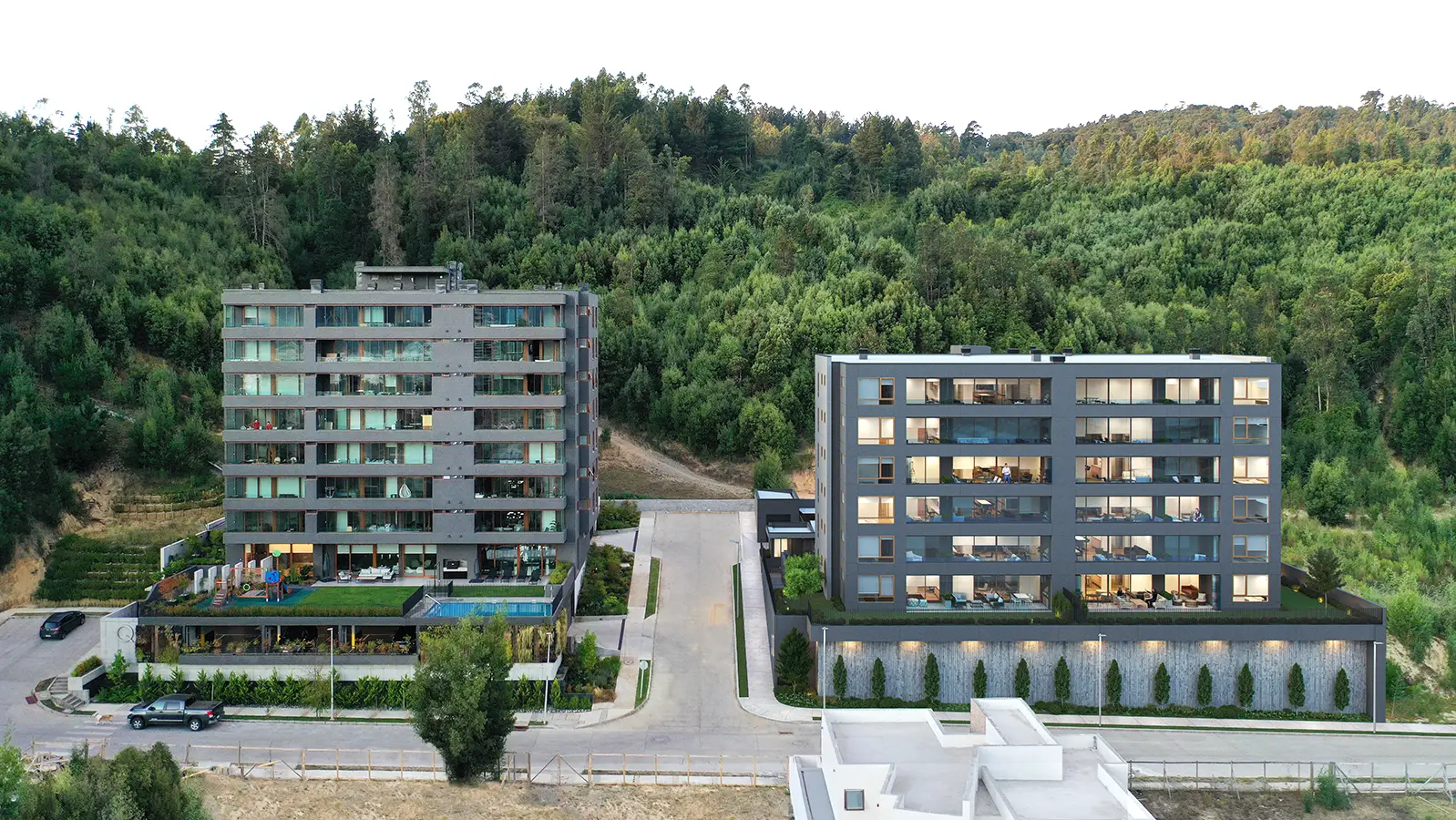 Visualización 3D de edificio residencial en barrio Quinta Junge de Concepción - Edificio J, Inmobiliaria Parque Junge